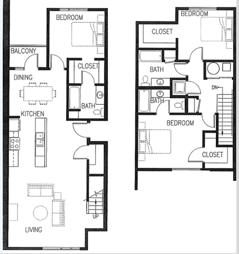 Floor plan for 3 beds, 3 baths, 1565 sqft